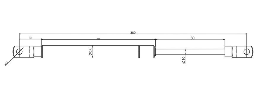 Амортизатор крісла парикмахера, барбера 380mm 500N S=80mm /вилка-вилка/ 10/26-380-80-500N фото