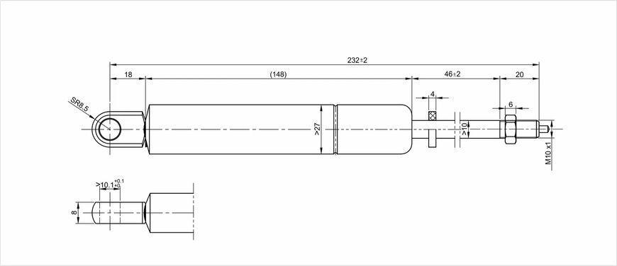Амортизатор рульвої колонки 245мм 550N /вухо-шток/ New Holland T7060 1841.006 фото