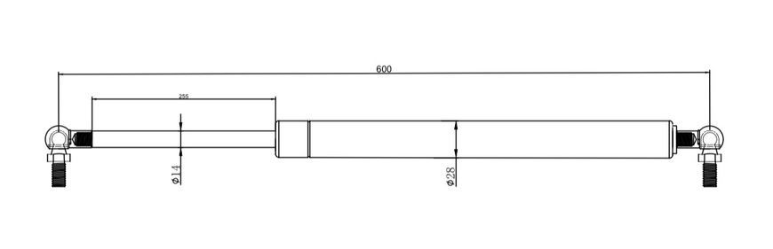 Амортизатор багажника 600мм S=255mm 1200N /ябл-ябл/ 14/28-255-600-1200N фото