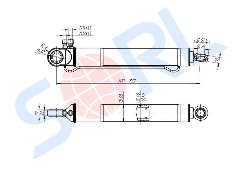 Циліндр підйому кабіни Сканія Scania 4/P/R/T L=496мм "SORL" (1720927) 50031401590 50031401590 фото