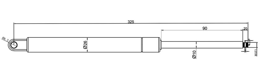 Амортизатор сидіння 325mm 500N S=90mm 2777P267 /вухо-шток/ Renault Trafic, Opel Vivaro, Nissan Primastar, Рено Трафик. Опель Виваро 26/10-325-90-500N фото