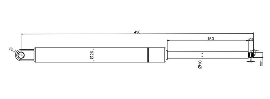 Амортизатор кресла шезлонга газовый 490mm 600N S=150mm /ухо-шток/ 10/26-490-150-600N фото